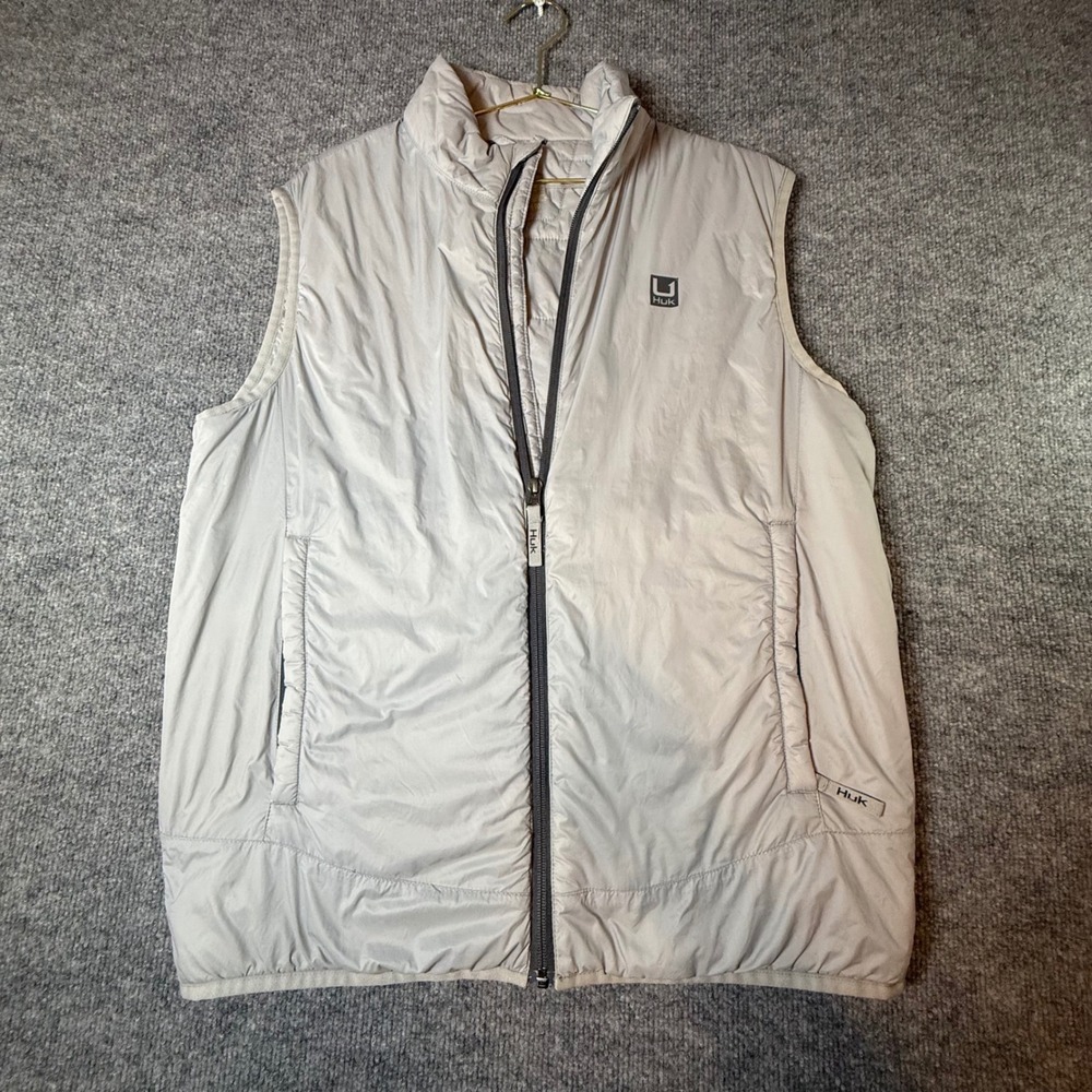 Huk Mens Performance Fishing Insulated Vest Gray Full Zip Size M RN144273